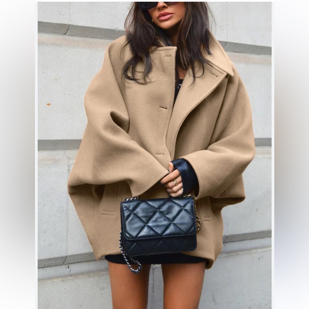 Commense Khaki Solid Pocket Button Coat Jacket Pe… - image 1